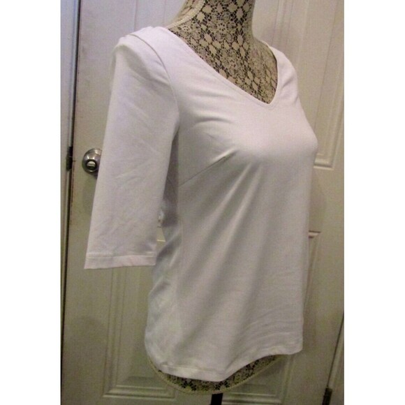 Gretchen Scott V Neck Tee NWT White Second Skin Top Blouse Retail $109 Size XXS - Picture 6 of 9